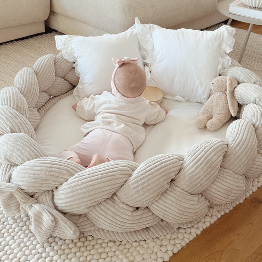 MeowBaby Babynestchen Ästhetik Cord mit Spielmatte & 3m geflochtener Bettumrandung - Classic Cord Edition