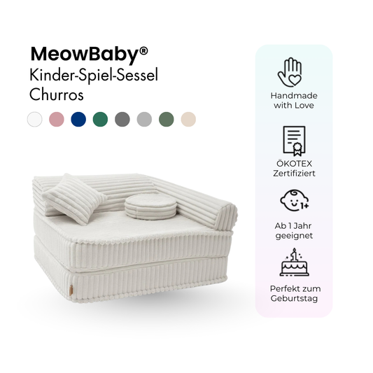 Meowbaby Kindersessel 3‑in‑1 Churros - Faltbare Kindercouch & Spielmatratze - Plüschcord Edition