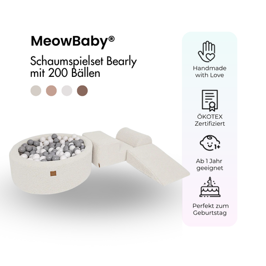 MeowBaby Schaumspielset Bearly mit Bällebad, 200 Bälle - eigene Farbauswahl