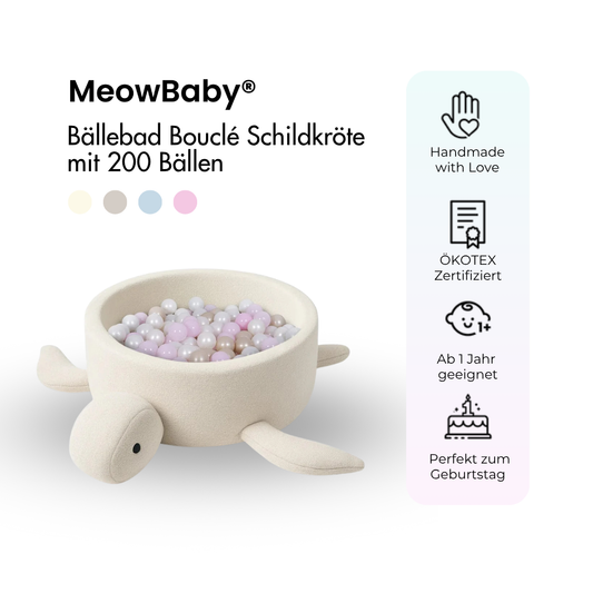 MeowBaby Bällebad Schildkröte Shelly Bouclé, 200 Bälle - eigene Farbauswahl