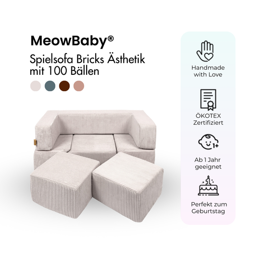 MeowBaby Spielsofa Bricks Ästhetik, 100 Bälle - eigene Farbauswahl