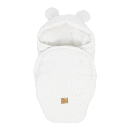 MeowBaby Einschlagdecke mit Teddyohren Bouclé - creme/weiß